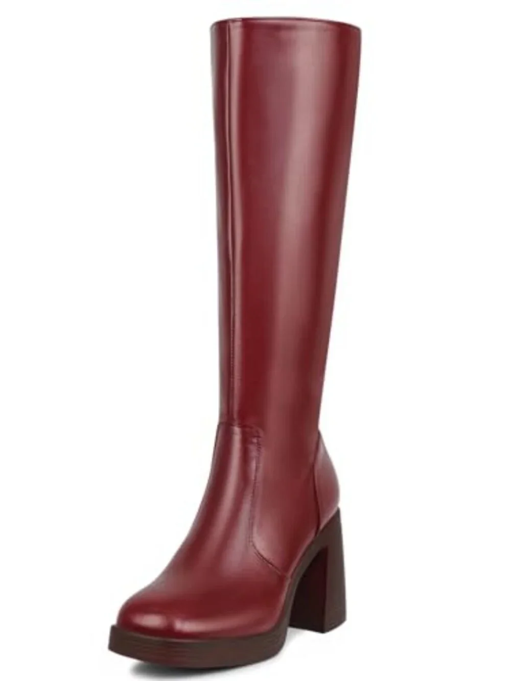 Vegan Leather Platform Boots Square Toe Chunky Block Heeled Side Zip